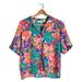 Victoria's Secret Tops | 90's Victoria's Secret Floral Tropical Button Down Blouse Short Sleeve Gold Tag | Color: Green/Orange | Size: M