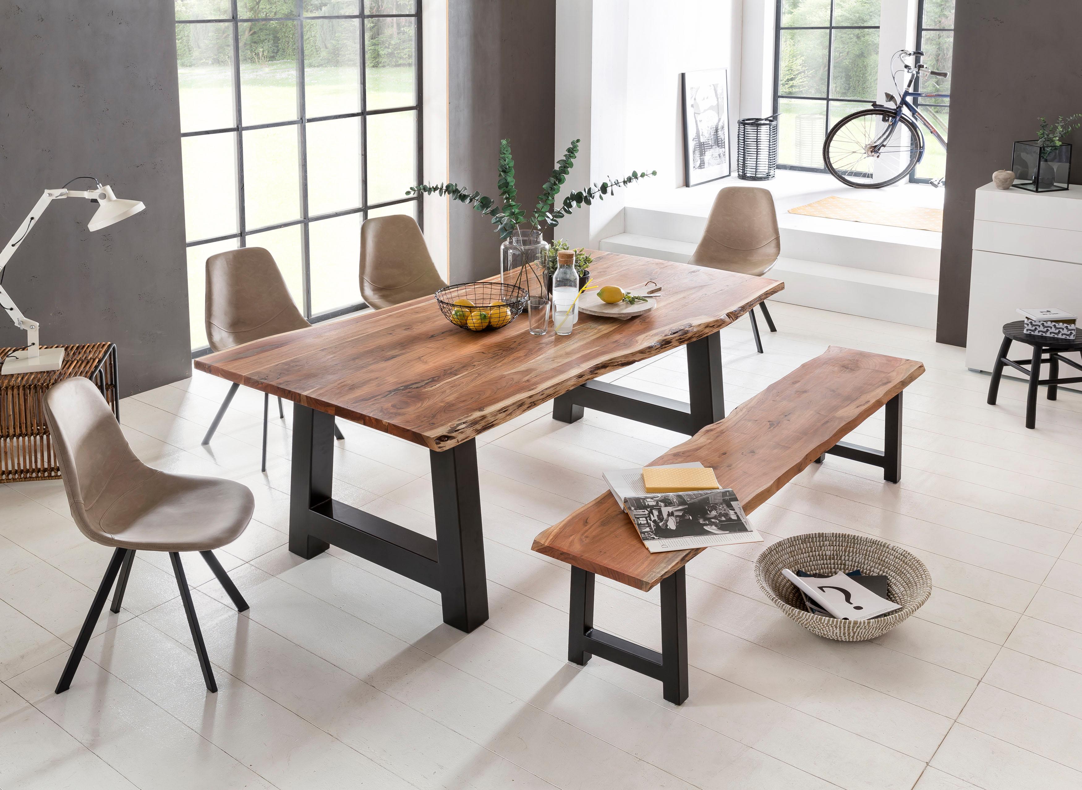 Esstisch HOME AFFAIRE "Manhattan", braun (akazie), B:200cm H:77cm T:100cm, Tische, Rechteckiger Esstisch Esstisch Holz-Esstische Küchentisch, mit Metallgestell in A-Form