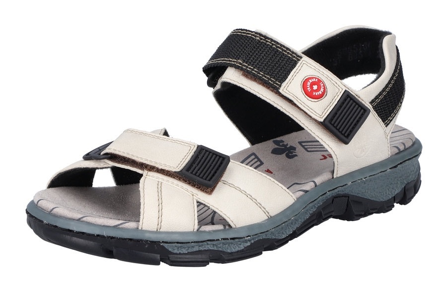 Sandale RIEKER, Damen, Gr. 42, beige (hellbeige), Lederimitat, Schuhe Sandale, Sommerschuh, Outdoorschuh, Keilabsatz, in Trekking-Optik