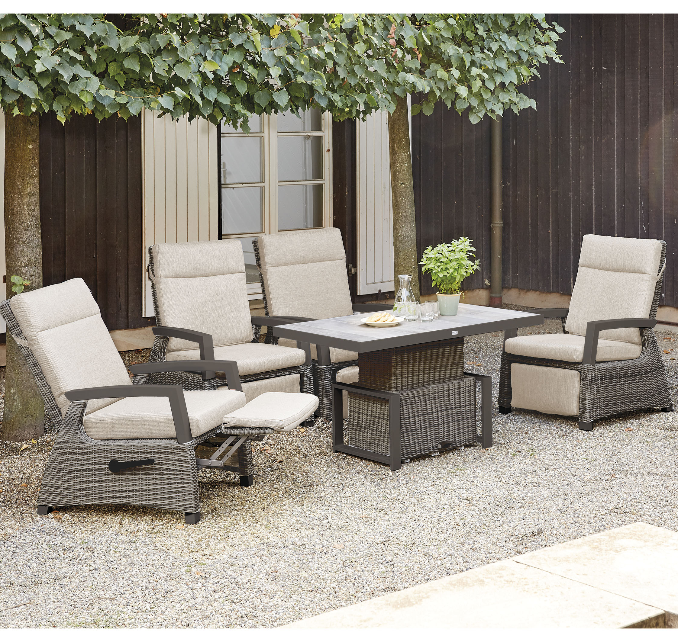 Gartenlounge-Set SIENA GARDEN "Corido", grau (charcoal grau, matt anthrazit,), B:87cm H:103cm T:73cm, Aluminium, Polypropylen, Sitzmöbel-Sets, bestehend aus 4 Sesseln und 4 Auflagen