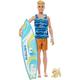 BARBIE Ken Surfer Set - Bewegliche blonde Ken-Puppe mit Surfbrett, Hündchen und Strand-Accessoires für belebende Strandabenteuer, für Kinder ab 3 Jahren, HPT50