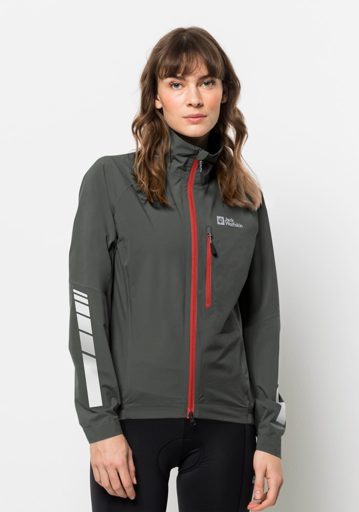 Fahrradjacke JACK WOLFSKIN "MOROBBIA 2.5L JKT W", Damen, Gr. XS (34), grün (slate, grün), OBERSTOFF 100% POLYESTER FUTTER 100% POLYESTER, Jacken Image