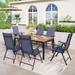 7-Piece Patio Dining Sets Teak-color Metal Table & Textilene Foldable Chairs