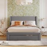 Velvet Full/Queen Storage Bed Frame, Deluxe Upholstered Platform Bed with Wingback Headboard and 1 Big Drawer
