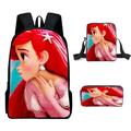 The Little Mermaid Backpack Prevalent Magic Cartoons Paint Ariel Shoulder School Book Bag with Pencil Case 3Pcs for Aged 7 to 15 Years for School Sports and Travel