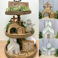 Jesus Easter Tiered Tray Bundle Decor He is Risen Resurrection Scene Nativity Christ Statue Wooden Rustic Farmhouse Holiday Ornament for Holiday Home Table Decor Wood - Without Tiered Tray