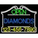 Everything Neon L100-7059 Diamonds Open with Phone Number Animated LED Sign 24 Tall x 31 Wide x 1 Deep