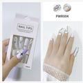 Solid White Color Fake Nails Diamante Artificial Nials Long-Length Fake Nails for Women Classic Square Head False Nails 24Pcs Full Cover Fake Nails