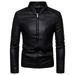 Jinda Men s Faux Leather Jacket Solid Vintage Band Collar Moto Biker Jacket Warm Slim Fit Full Zip Motorcycle Jackets Black 44