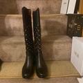 Michael Kors Shoes | Michael Kors(Like New)-Black Leather/Gold Studded Beautiful Boots | Color: Black/Gold | Size: 7