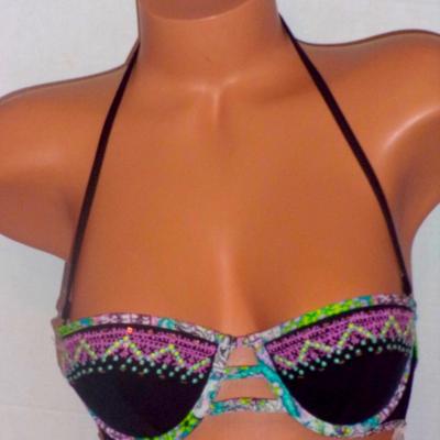 Victoria's Secret Swim | 32b~Victoria’s Secret The Flirt Molded Push Up Bikini Halter Swim Bandeau Top | Color: Black/Pink | Size: 36b(Small