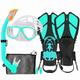 Kids Mask Snorkeling Set with Fins Anti Leak Snorkeling Gear for Kids with Adjustable Flippers, Youth Junior Full Dry Snorkel Set Swimming Goggles with Nose Cover Diving Mask Scuba with Bag, 5-14 Yrs