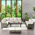 Wildon Home® Bonia 5 Piece Sectional Seating Group w/ Cushions Synthetic Wicker/All - Weather Wicker/Metal/Wicker/Rattan in Black/Gray | Outdoor Furniture | Wayfair