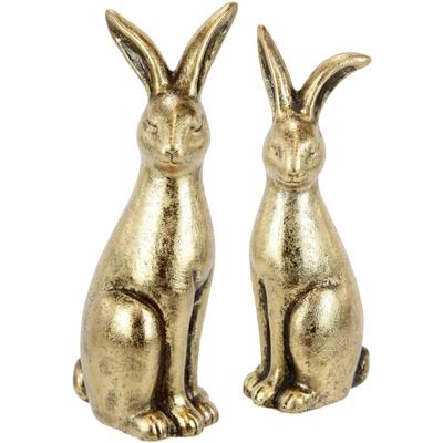 Osterhase I.GE.A. "Hasen Paar, Ostern", gold (goldfarben), B:6cm H:18cm, Terrakotta, Dekofiguren, Dekofigur, Osterdeko, Osterfigur Image