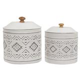 Foundry Select Aztec 2 Piece Kitchen Canister Set Metal in White | 9.75 H x 8 W x 8 D in | Wayfair 06E3138B1D76487795D6F9E54DEBB024