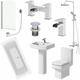 1700mm Bathroom Suite Double Ended Bath Shower Screen Toilet Pedestal Basin Taps - White