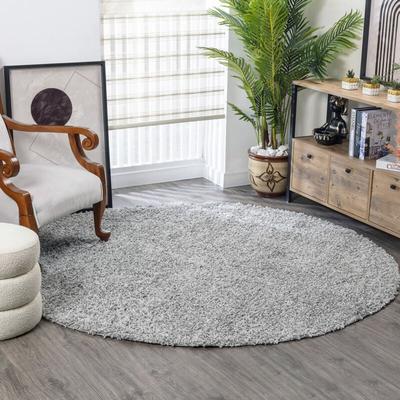 SURYA Tapis Rond de Salon à Poils Longs et Doux Tapis Shaggy Uni Chic Gris Ø 160 cm