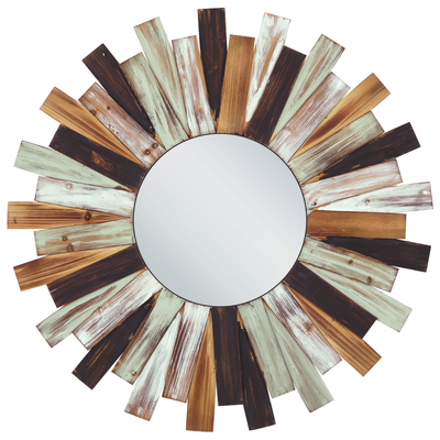 Wandspiegel Mehrfarbig Holz und MDF-Platte Rund ø 75 mit Breitem Rahmen Weiße Mintgrüne Akzente Sonnenform Modern Wohnzi