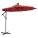 10FT Patio Umbrella Solar LED Patio Outdoor Umbrella with 32 Solar LED Lights Hanging Cantilever Umbrella Offset Umbrella Large Outdoor Table Umbrella for Market Garden Backyard & Pool Red