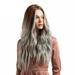 DOPI Brown Gradient Silver Grey Long Curly For Woman Artificial Hair Wigs + Free Cap