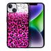 FINCIBO Soft Rubber Protector Cover Case for Apple iPhone 14 Max 6.7 2022 Pink Glitter With Black Pink Leopard