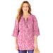 Plus Size Women's Liz&Me® Lace-Up Bell Sleeve Peasant Blouse by Liz&Me in Pink Burst Paisley (Size 5X)