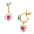 Kate Spade Jewelry | Kate Spade New Bloom Crystal Flower Huggie Hoop Earrings | Color: Green/Pink | Size: Os