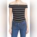 Free People Tops | Free People Stripped Off The Shoulder Top | Color: Black/White | Size: L