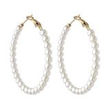 Free People Jewelry | 55mm Pearl Hoops Earrings | Color: Gold/Silver/Tan | Size: Os