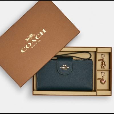 Coach Bags | Coach Gold & Forest Green Tech Wallet (7352) Fits All Samsung & Iphone | Color: Gold/Green | Size: Os