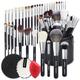 Bueart Design Pro makeup Artist Brushes Set 34Pcs Goat Hair Horse hair Makeup Brush Set with extra Large Holder (34Pcs Matte Black+Large Holder)