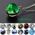 Colliers de loup phosphorescent tête de loup et lune 2CM pendentif boule de verre collier Double