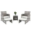GZXS 5-Piece Patio Conversation Set All-Weather Armchairs with Soft Detachable Cushion Wicker Rattan Ottoman Footstool and Metal Fteel Frame Coffee Table for Garden Yard Lawn Poolside