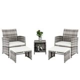 GZXS 5-Piece Patio Conversation Set All-Weather Armchairs with Soft Detachable Cushion Wicker Rattan Ottoman Footstool and Metal Fteel Frame Coffee Table for Garden Yard Lawn Poolside