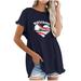 Yyeselk Womens Cotton and Linen Summer Tees Casual Crew Neck Short Sleeves Tunic Shirts Baseball and Letter Print Cotton and Linen Oversized Tops Navy M