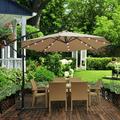 Outdoor Umbrella DFITO 10 Ft Patio Backyard Umbrella with Solar Lights Heavy-Duty Outdoor Patio Umbrella with Cross Stand Weather-Resistant Umbrella for Patio Outside Backyard Taupe Tan DJ287