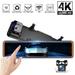 4K 12 Car Dash Cam Touch Screen with Rear View Mirror Camera Waterproof DVR Video Recorder Night Vision Motion Detection G-Sensor