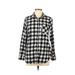 Old Navy Long Sleeve Button Down Shirt: Collared Covered Shoulder Black Checkered/Gingham Tops - Women's Size Medium