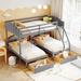 Full Over Twin & Twin Bunk Bed, Velvet Triple Bunk Bed with Drawers and Guardrails