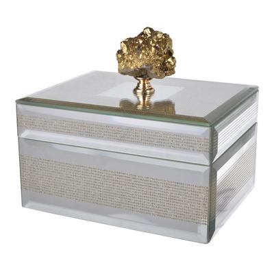 Eve 6 Inch Decorative Accessory Box, Elegant, Mirrored, Stone Accent Chrome