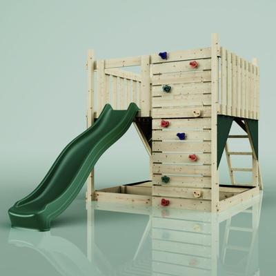 Rebo Spielturm aus Holz mit Kletterwand Outdoor Klettergerüst mit Plattform, Wellenrutsche und