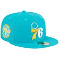 Men's New Era Turquoise Philadelphia 76ers 3-Time Champions Breeze Grilled Yellow Undervisor 59FIFTY Fitted Hat