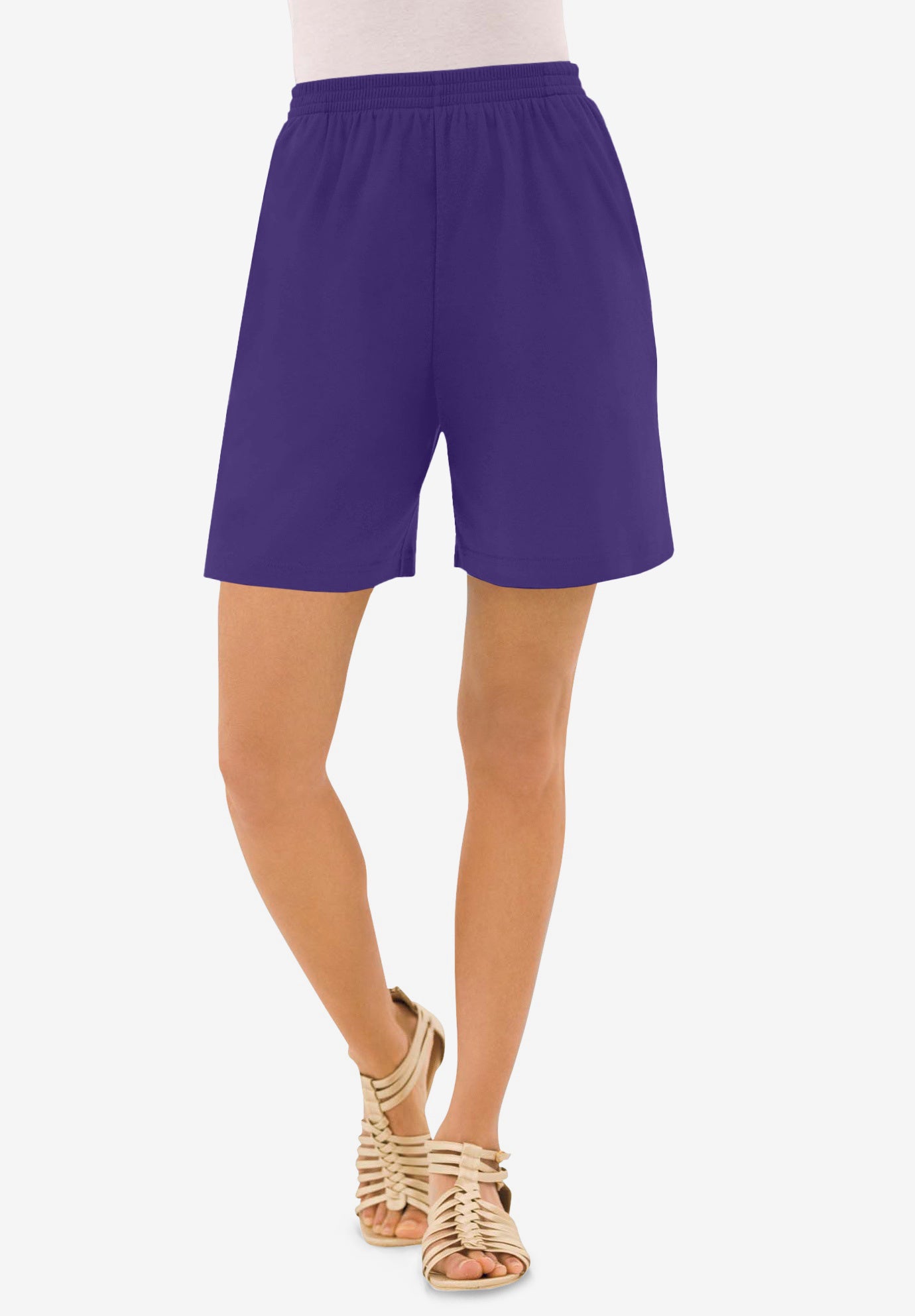 Plus Size Women's Plus Size Soft Knit Pull-On Short by Roaman's in Midnight Violet (Size 2X)