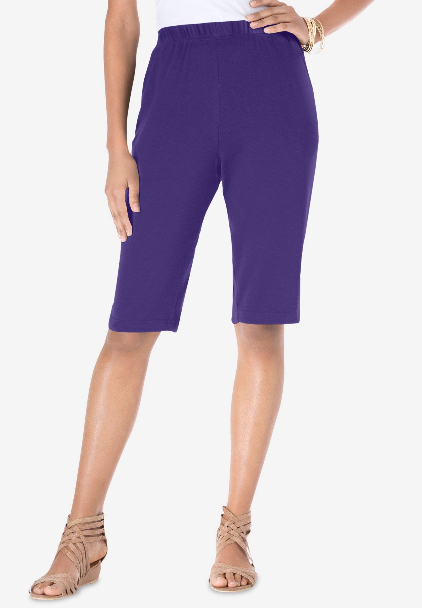 Plus Size Women's Plus Size Soft Knit Pull-on Bermuda Short by Roaman's in Midnight Violet (Size S)