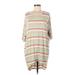 Casual Dress - High/Low Scoop Neck 3/4 sleeves: Tan Print Dresses - Women's Size Medium