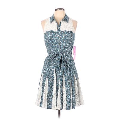 Betsey Johnson Casual Dress - Shirtdress Collared Sleeveless: Blue Print Dresses - Women's Size 10