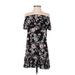 Three Days Casual Dress - Shift Off The Shoulder Short sleeves: Black Floral Dresses - Women's Size Small