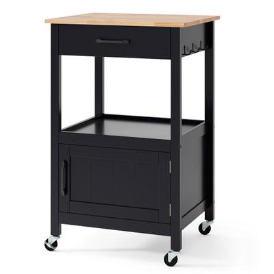 Costway Rolling Kitchen Island Cart with Drawer and Side Hooks-Black