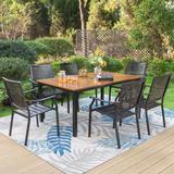 7-Piece Patio E-coating Dining Set of 6 Stackable Chairs & 1 Metal Dining Table