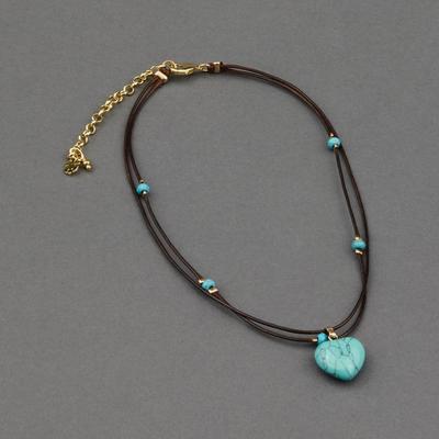 Lucky Brand Turquoise Heart Choker Necklace - Women's Ladies Accessories Jewelry Necklace Pendants in Gold